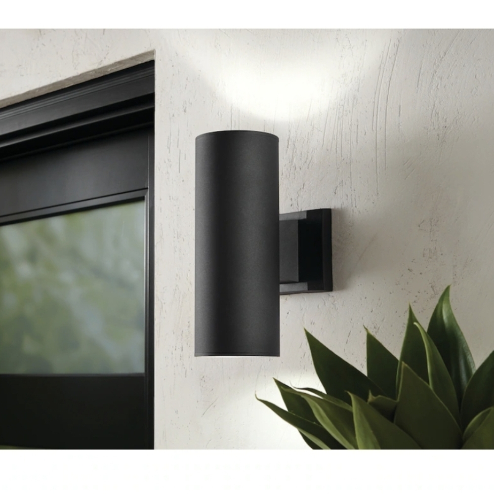 Matte Black Metal Modern Cylinder Outdoor Wall Lantern Scone Light Hampton Bay